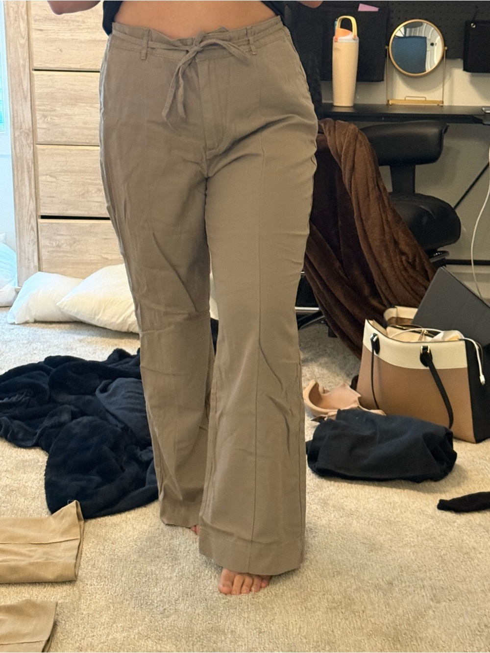 LOFT Olive Green Drawstring Boot-Cut Pants